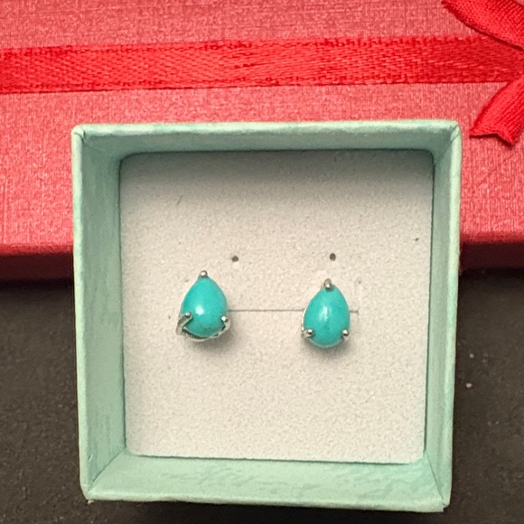 925 Silver Rhodium Plated Turquoise Sleeping Beauty  Teardrop Earrings - Picture 4 of 9